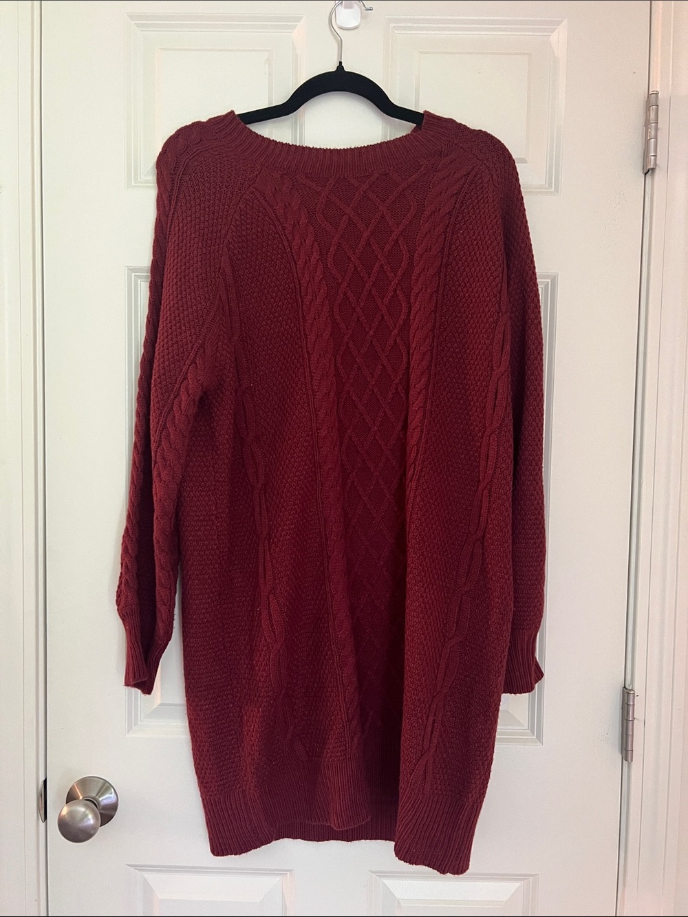 Cozy Cable Knit Sweater Dress - Wine Red